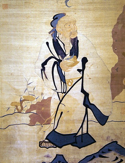 Detail of an immortal holding a peach (silk) à Ming Dynasty École chinoise