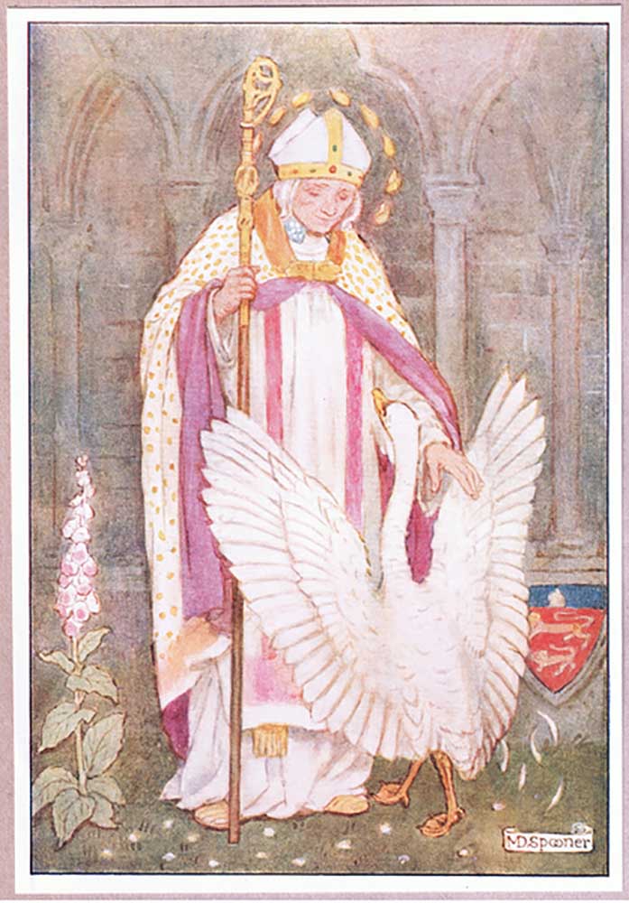St Hugh and the white swan lithograph à Minnie Didbin Spooner