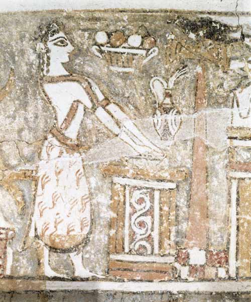 Priestess at an altar, detail from a sarcophagus from a tomb at Ayia Triada, Crete, Late  Period à Minoan