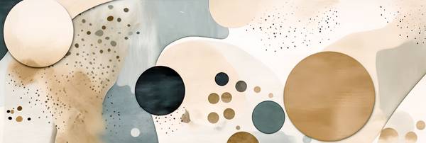Abstrakte Wandkunst mit Kreisen in pastell Erdfarben, organische Formen, glatte Linien, ruhige Aquar à Miro May