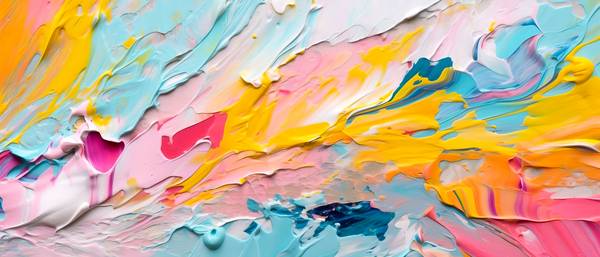 Abstraktes Gemälde mit leuchtenden Farben, abstrakte Acrylkunstwerk im Stil fließender Pinselstriche à Miro May
