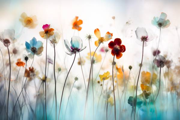 Bunte Blumenwiese, Bunte Blumen, verträumt, minimalistisch à Miro May