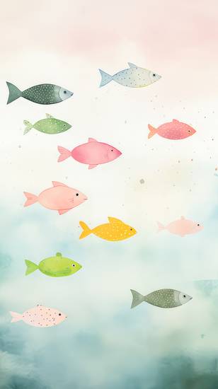 Bunte Aquarelle mit Fischen im Meer. Minimalistisch