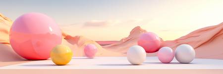 Futuristische Landschaft mit bunten Kugeln Berglan. 3D Look