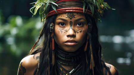 Portrait wunderschöne Indio Frau am Amazonas Fluss in Brasilien, Menschen