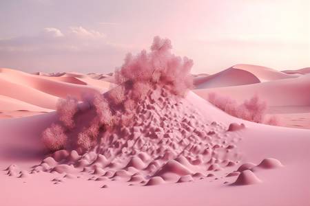 Rosa Düne, futuristische Landschaft mit rosa Sand, Fantasielandschaft, Rosa Landschaft mit Berg und 