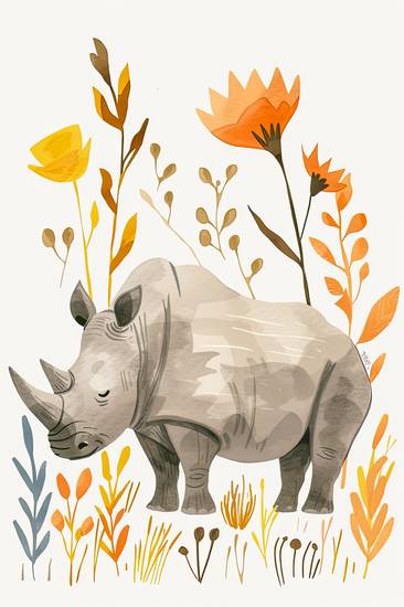 Safari in Afrika, Nashorn im Busch. Kinderzimmer Poster