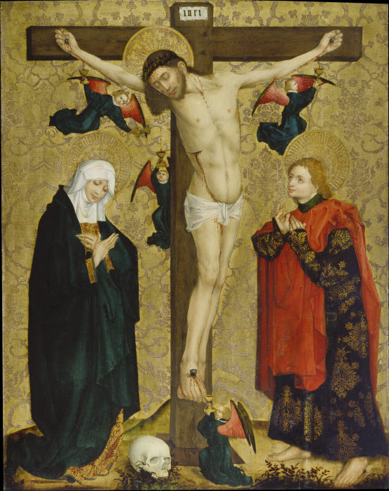 The Crucifixion with Mary and Saint John the Evangelist à Maître du Rhin moyen vers 1450/60