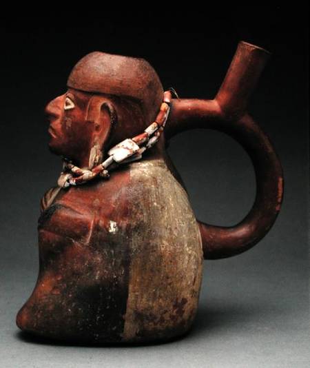 Stirrup vase depicting a dignitary under the influence of coca à Moche