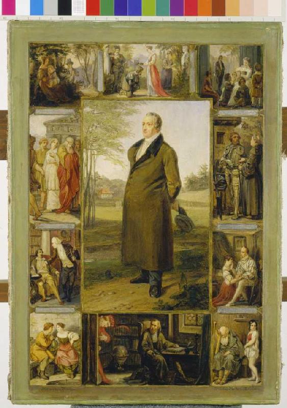 Johann Wolfgang von Goethe, umgeben von seinen Werken. à Moritz Daniel Oppenheim