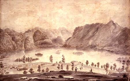 Panoramic View of Derwentwater and the Vale of Keswick, detail of the western side of Derwent Water à Moses Griffith