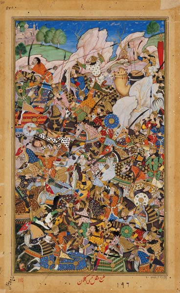 Battle of Bundi, from the Akbarnama à École moghole