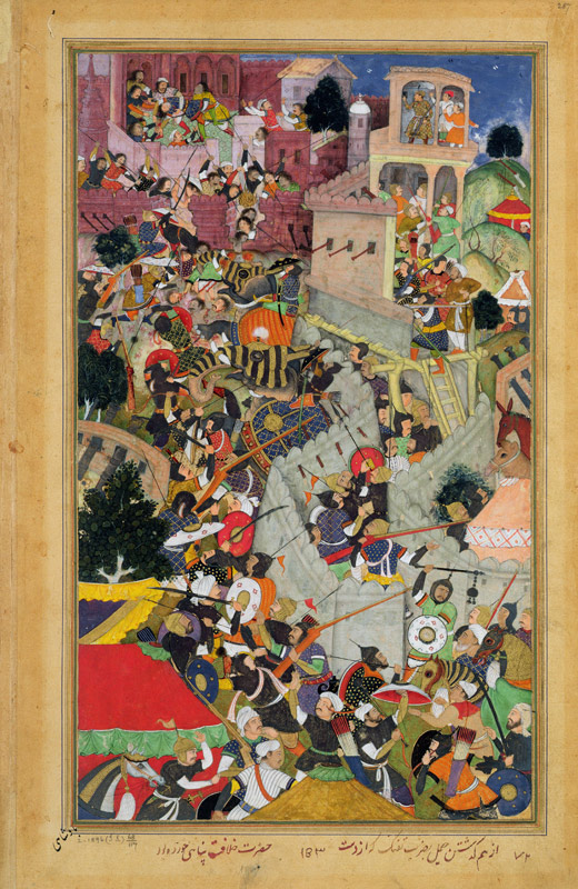Emperor Akbar (r.1556-1605) shoots Saimal at the Siege of Chitov in 1567, from the 'Akbarnama' made à École moghole