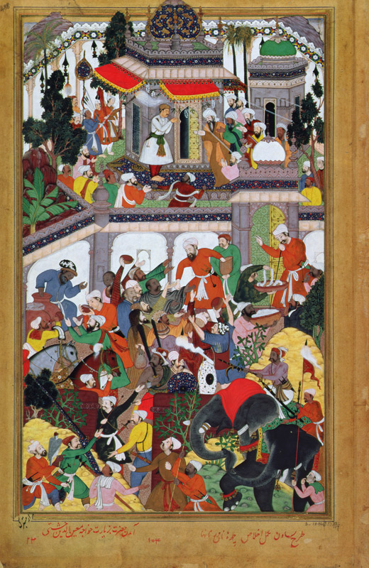 Emperor Akbar (r.1556-1605) visits the shrine of Mu'in ad Din Chisti at Amjir in 1562, from the 'Akb à École moghole