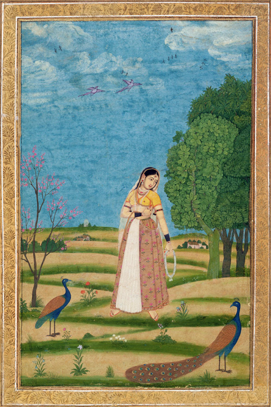 Lady with peacocks, from the Small Clive Album à École moghole