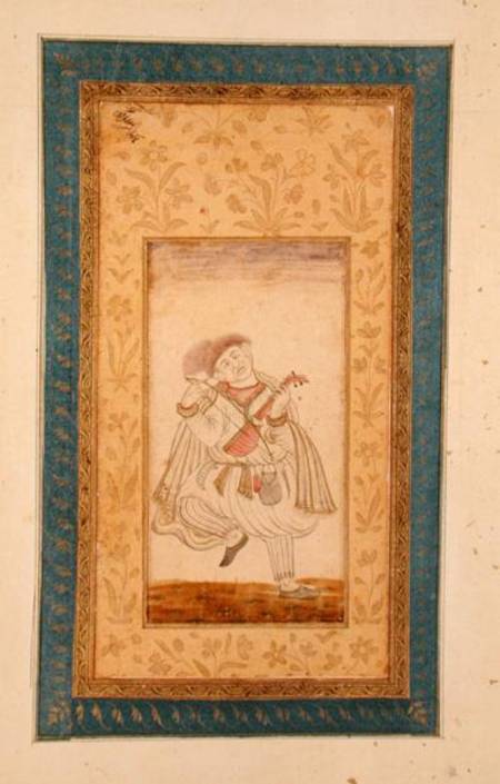 A dancing Sarangi player, musician of the Mughal court, from the Large Clive Album à École moghole