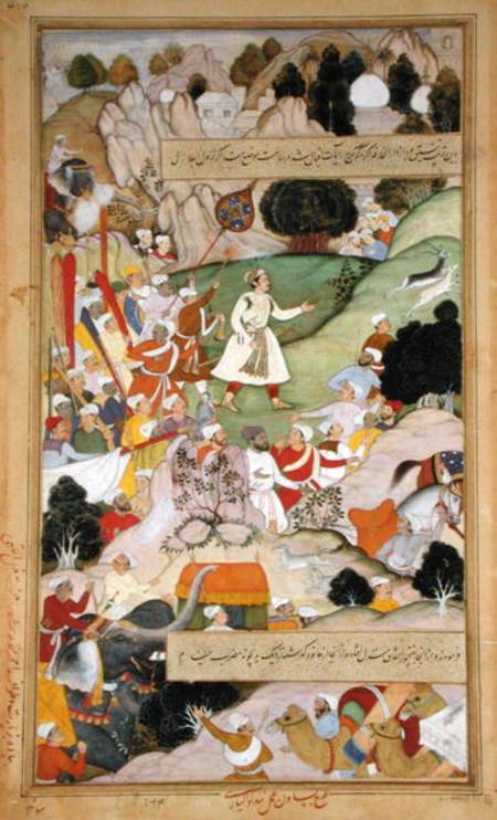 Emperor Akbar's pilgrimage to Ajmir to give thanks for the birth of Prince Mirza Salim in 1569, from à École moghole