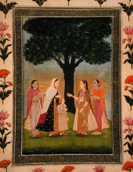 Four Ladies meet by a Tree, from the Small Clive Album à École moghole