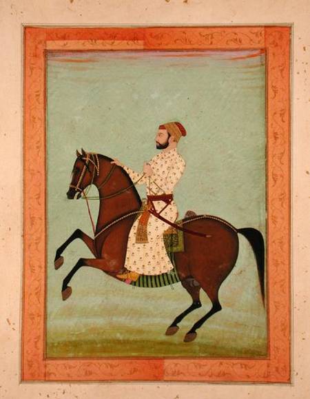 A Mughal Noble on Horseback, from the Large Clive Album à École moghole