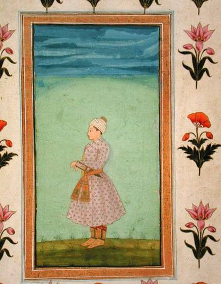 Standing figure of a boy with a jewelled dagger in his sash, from the Small Clive Album à École moghole