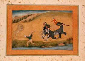Three men lion hunting, from the Large Clive Album