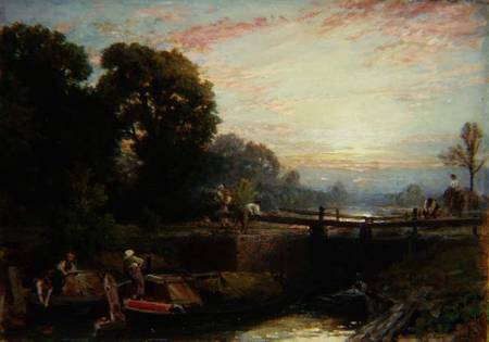 Lock at Sunset à Myles Birket Foster