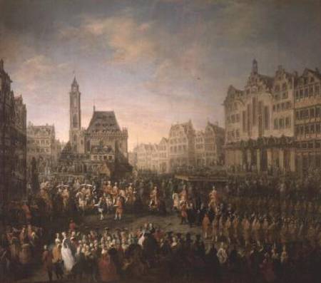 The coronation procession of Joseph II (1741-90), in Romerberg à École de Mytens