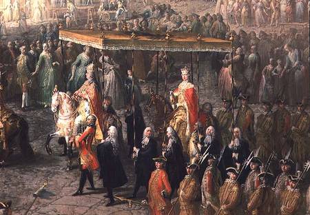 The coronation procession of Joseph II (1741-90) Emperor of Germany, in Romerberg à École de Mytens