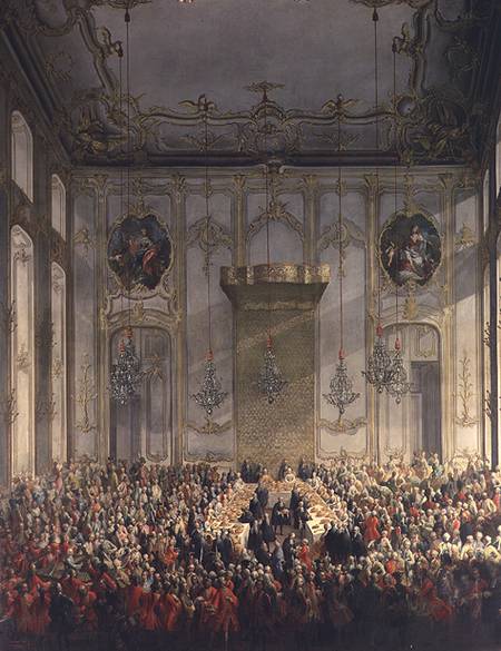 Court Banquet in the Great Antechamber of the Hofburg Palace, Vienna à École de Mytens