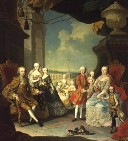 Maria Theresa and her Husband at the staircase leading from the Great Hall of Schloss Schonbrunn int à École de Mytens