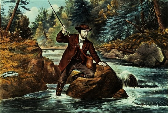 Brook Trout Fishing - An Anxious Moment à N. Currier