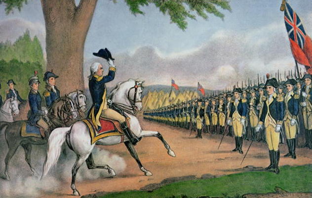 George Washington (1732-99) taking command of the American Army at Cambridge, Massachusetts, 3 July à N. Currier