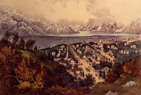 Great Salt Lake, Utah (colour litho) à N. Currier