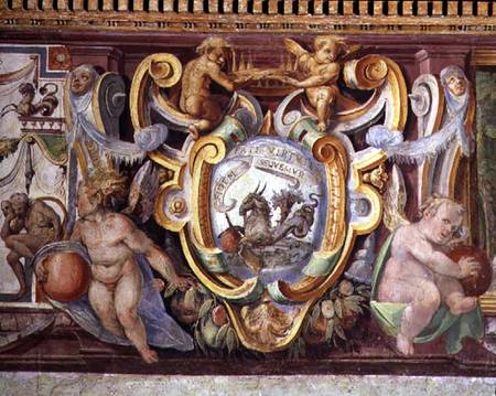 The 'Sala del Granduca di Toscana' (Hall of the Grand Duke of Tuscany) detail of the frieze depictin à Nanni  di B. Bigio  & Bartolomeo Ammannati