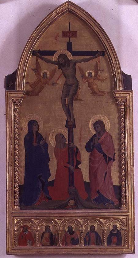 The Crucifixion with mourners and St. Mary Magdalene, the predella panel depicting SS. Jerome, Paul, à Nardo di Cione Orcagna