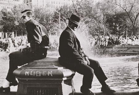 Two Men Sitting Back to Back Near Washington Square Park Fountain, Untitled 9