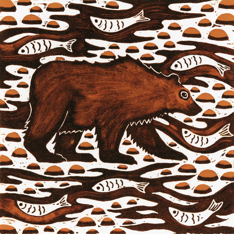 Fishing Bear, 2001 (woodcut)  à Nat  Morley