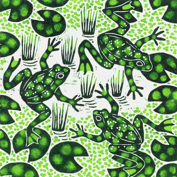 Leaping Frogs, 2003 (woodcut)  à Nat  Morley