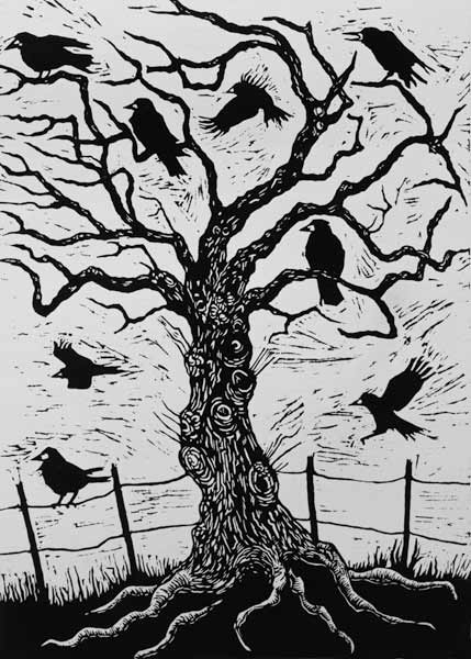 Rook Tree, 1999 (woodcut)  à Nat  Morley