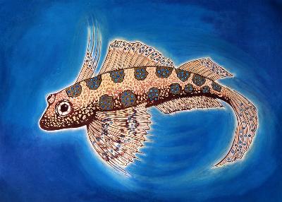 Dragonet Fish, 1999 (woodcut print and mixed media) 