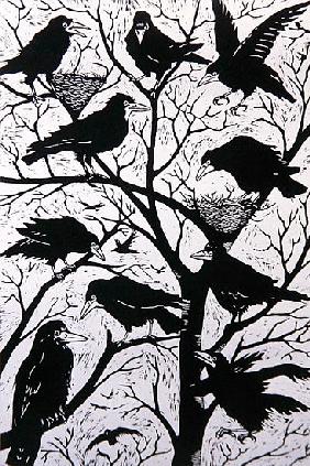 Rooks, 1998 (woodcut) 