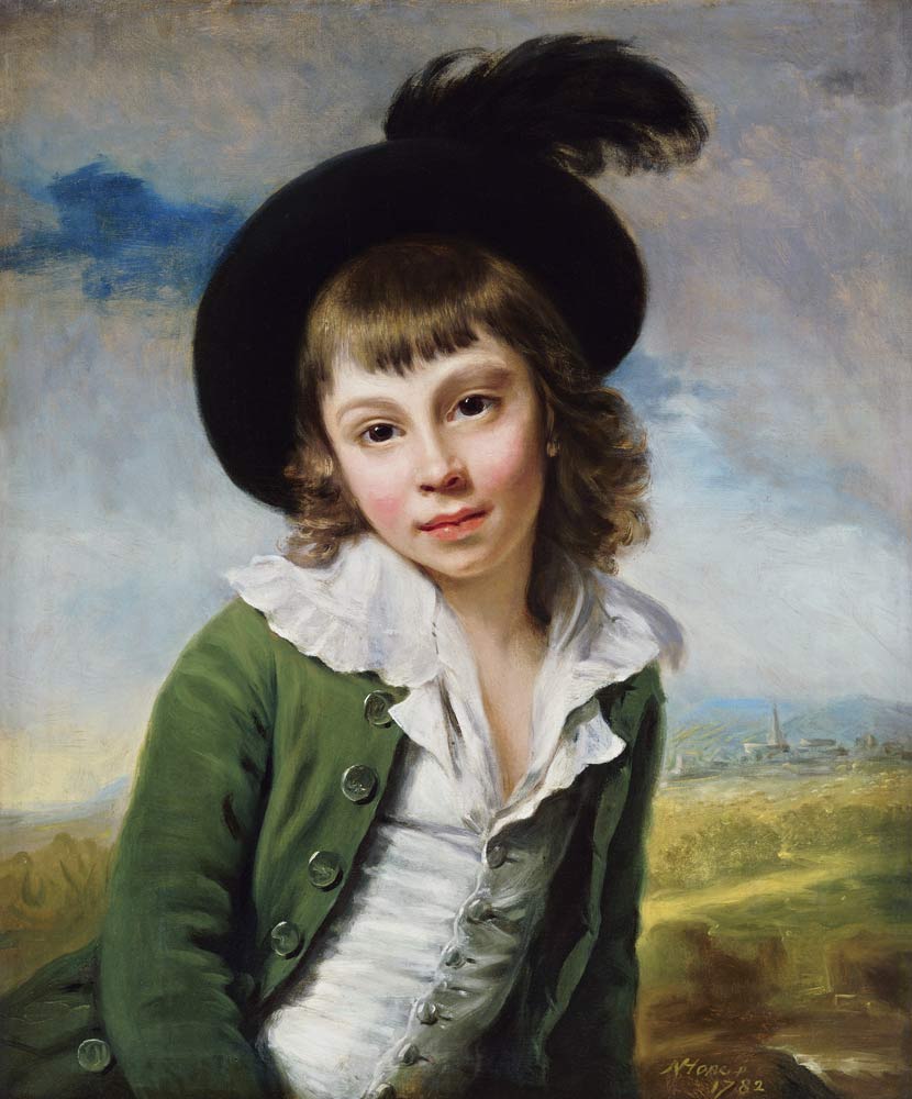 Bildnis eines Knaben in einer grünen Jacke und einem Federhut à Nathaniel Hone