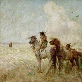 The Bison Hunters (oil on canvas)