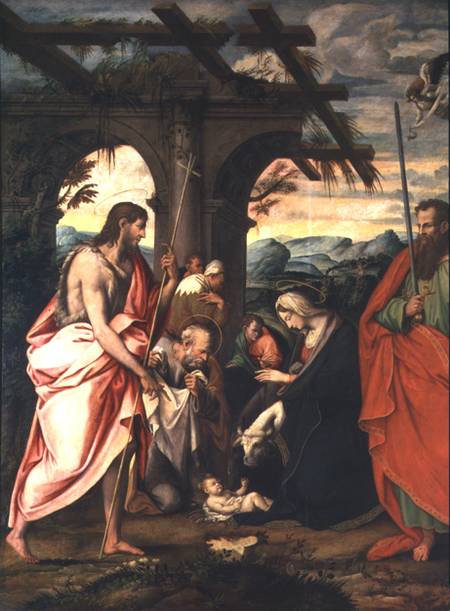 Birth of Christ with St. Paul and St. John the Baptist (panel) à École Napolitaine