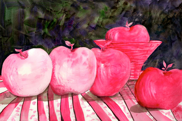 cranberry glass and pink apples à Neela Pushparaj