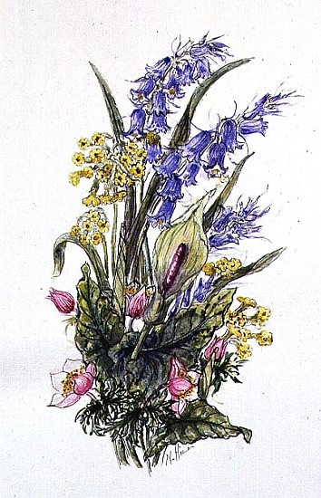Bluebell posy with cowslips, dogroses and lily  à Nell  Hill