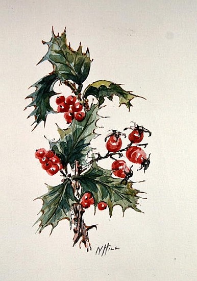 Holly and rosehips  à Nell  Hill