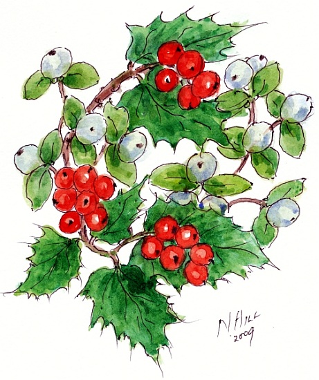 Mistletoe and holly wreath à Nell  Hill