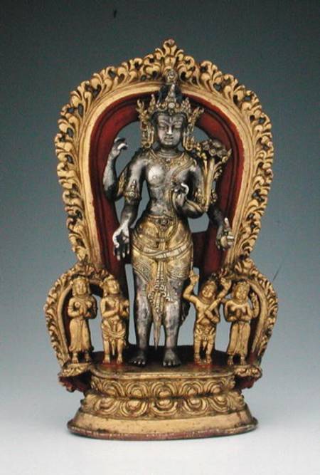 Jatamukuta Lokesvara, Khasa Malla Kingdom (1100-1484) (parcel gilt, copper alloy & pigment) à École népalaise