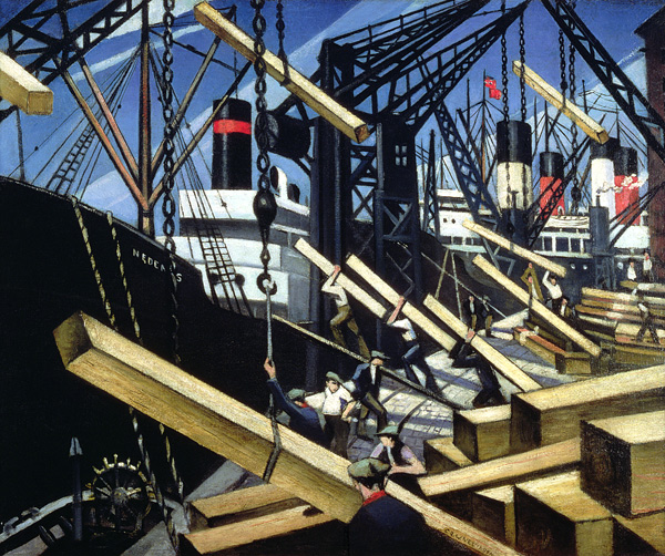 Loading Timber, Southampton Docks à Christopher R.W. Nevinson